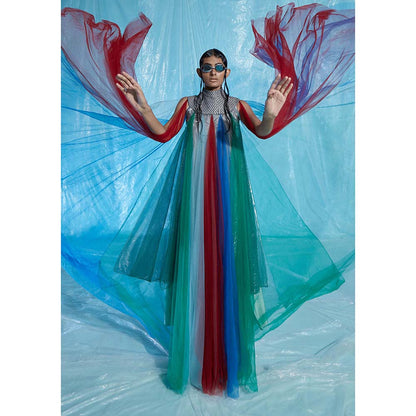 AKHL Multi-Colour Fall Panelled Tulle Dress with Underlay (Set of 2)