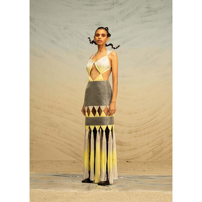 AKHL Multi-Colour Lurex Glass & Chiffon Dress