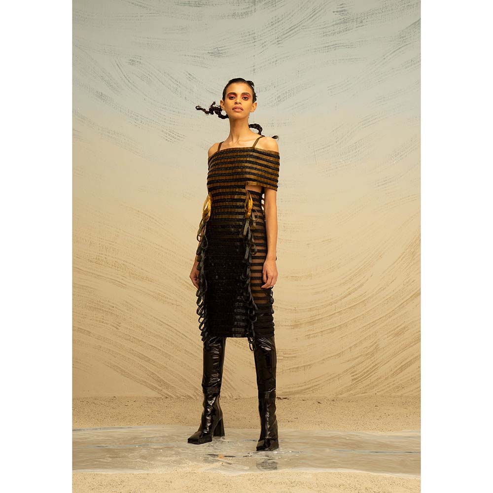AKHL Gold Spectrum Glass and Lurex Dress