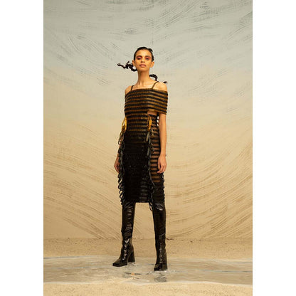 AKHL Gold Spectrum Glass and Lurex Dress