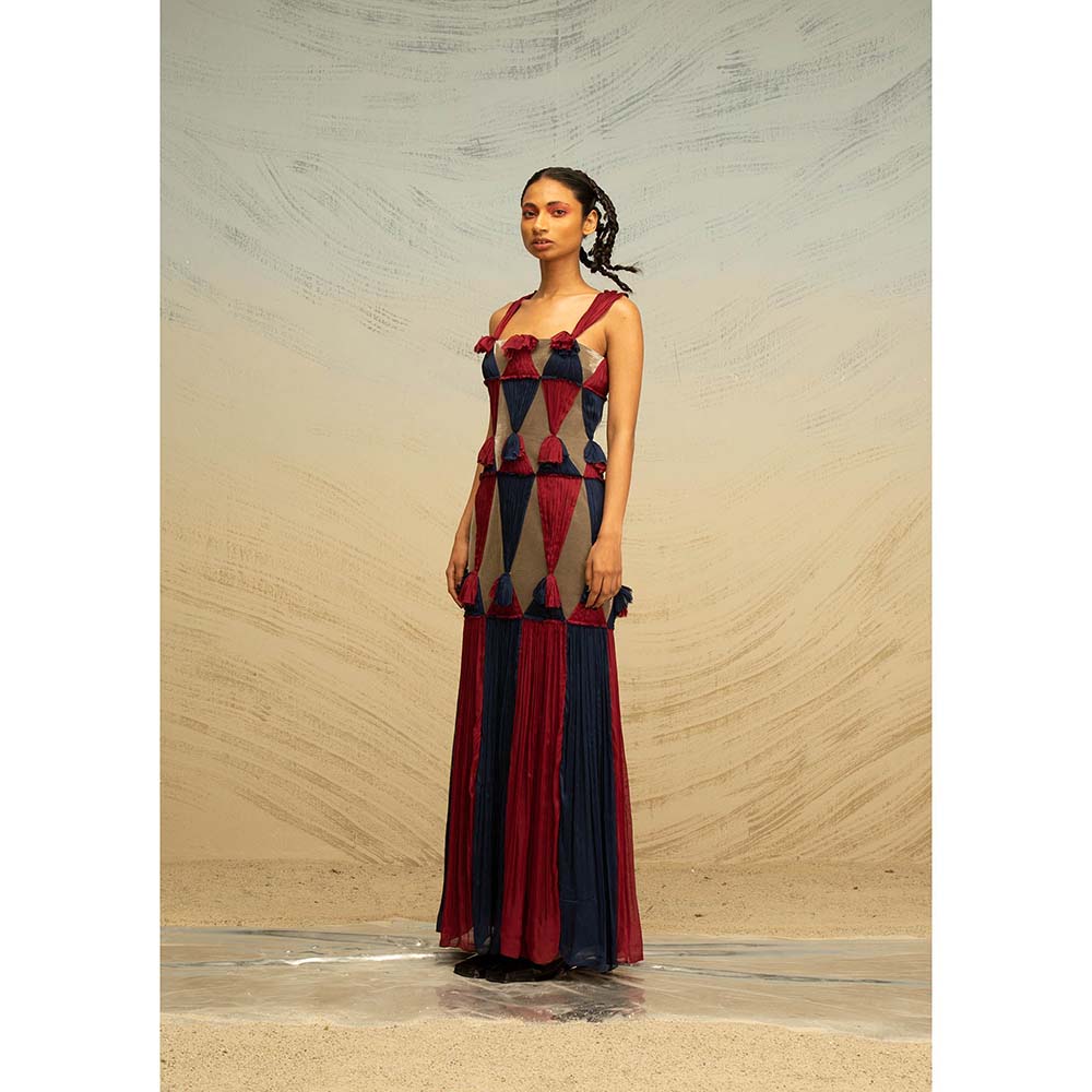 AKHL Multi-Colour Ruched Chiffon Applique Dress