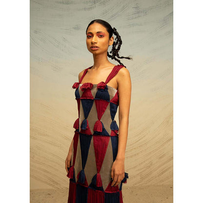 AKHL Multi-Colour Ruched Chiffon Applique Dress