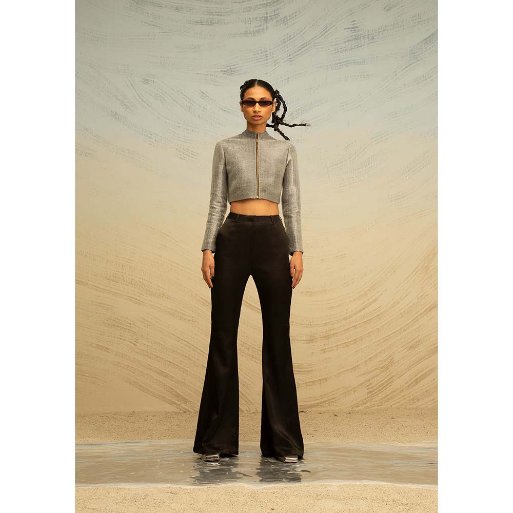 AKHL Silver Tailored Lurex Glass Cropped Jacket