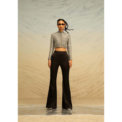 AKHL Silver Tailored Lurex Glass Cropped Jacket
