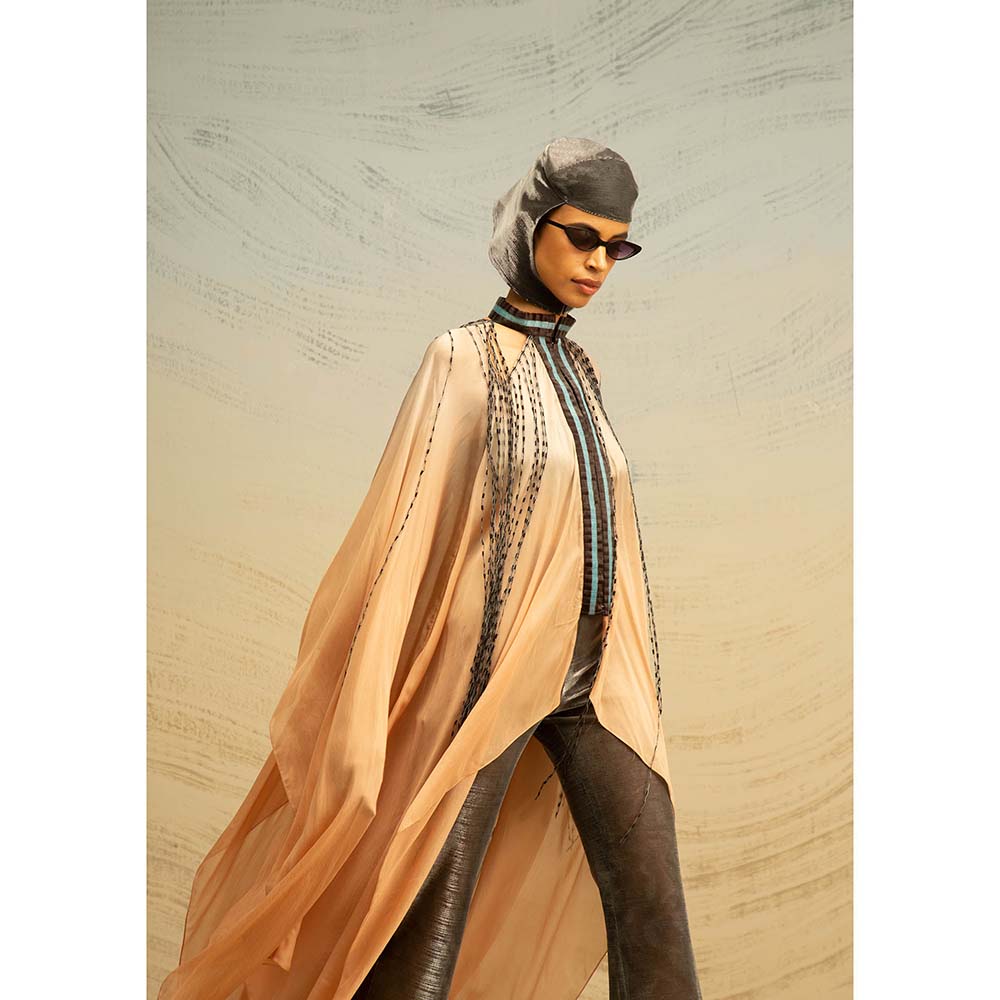 AKHL Peach Fall Panelled Glass Cape