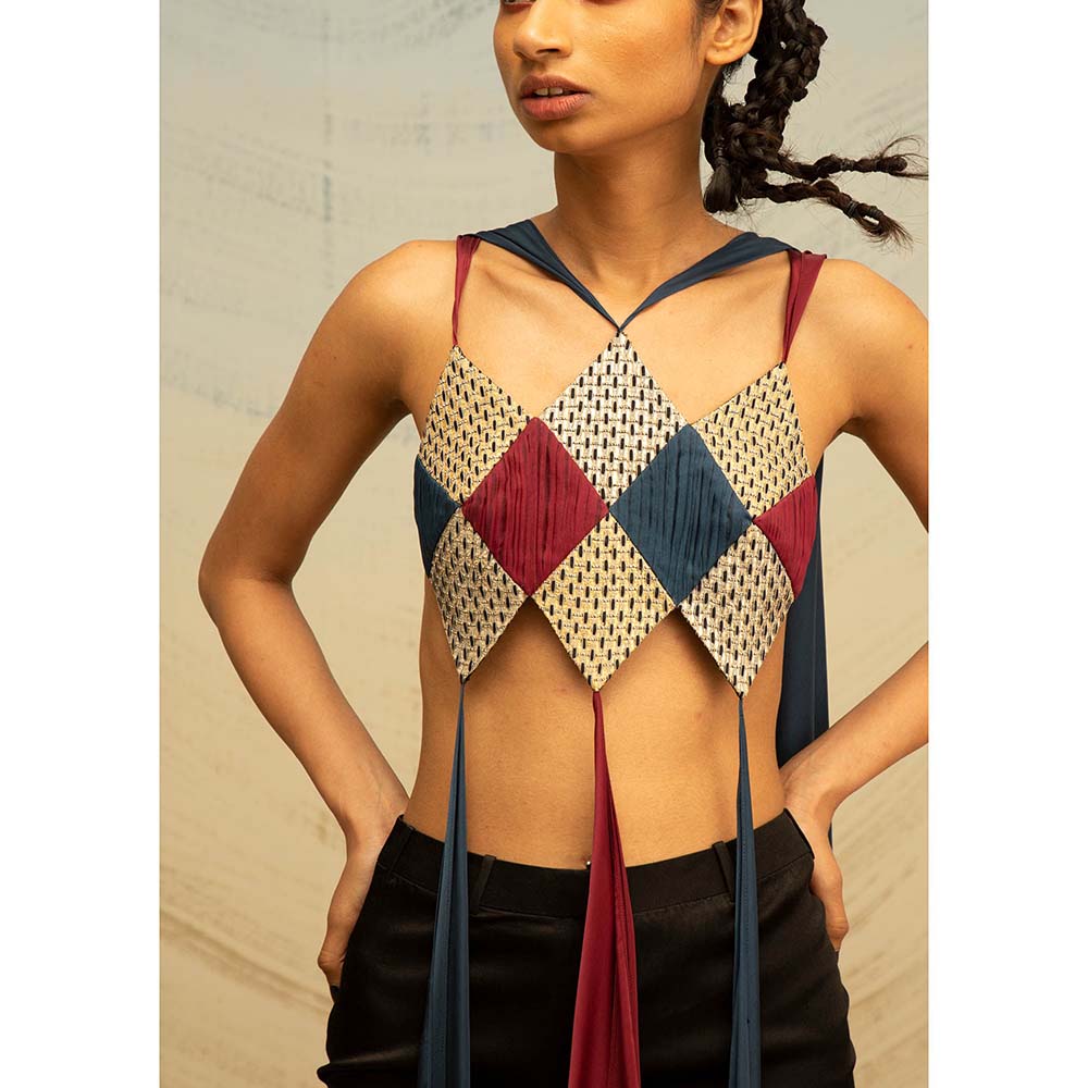 AKHL Multi-Colour Handwoven Structured Crop Top