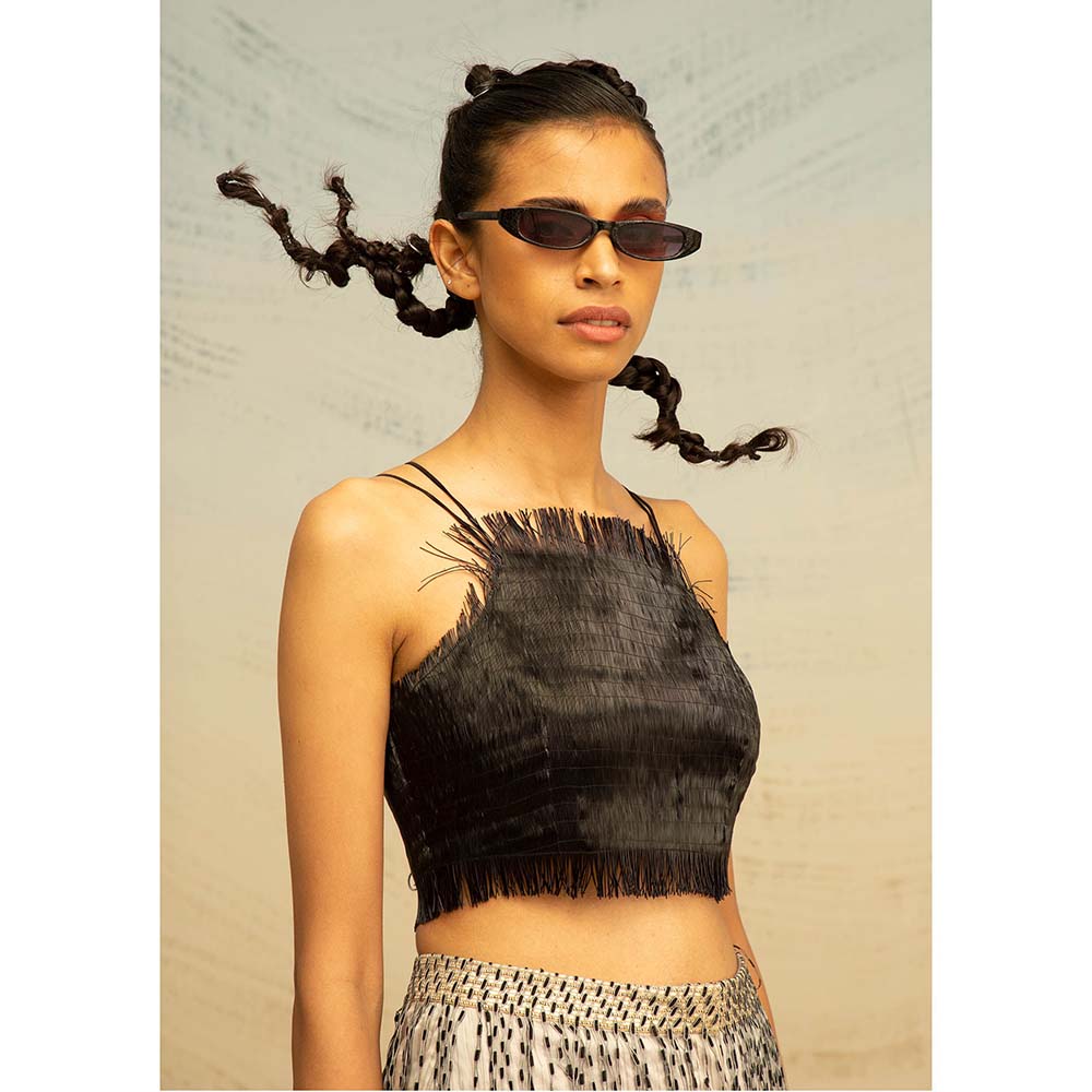 AKHL Black Gathered Crop Top