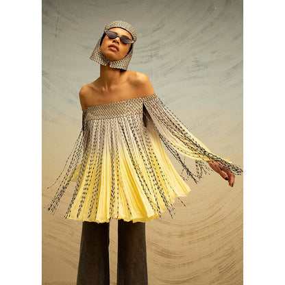 AKHL Yellow Square Yoke Gathered Top