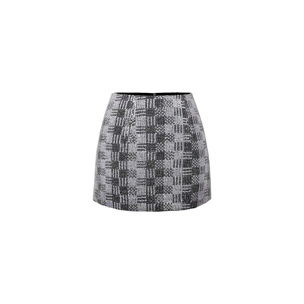 AKHL Black Patterned Sequins Hand Embroidered Mini Skirt
