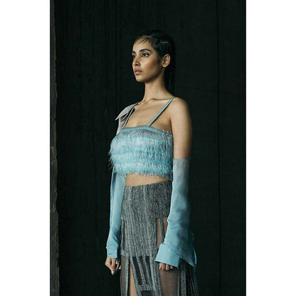 AKHL Turquoise Fringed Crop Top