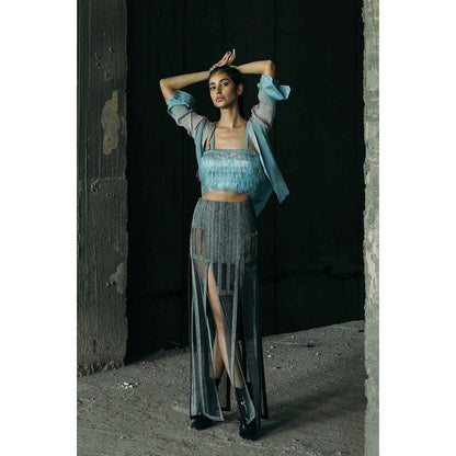 AKHL Turquoise Fringed Crop Top