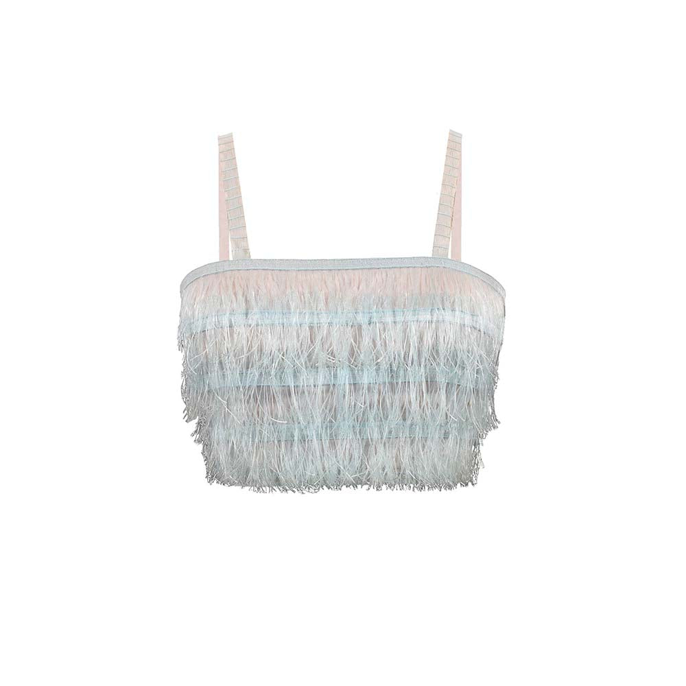 AKHL Turquoise Fringed Crop Top