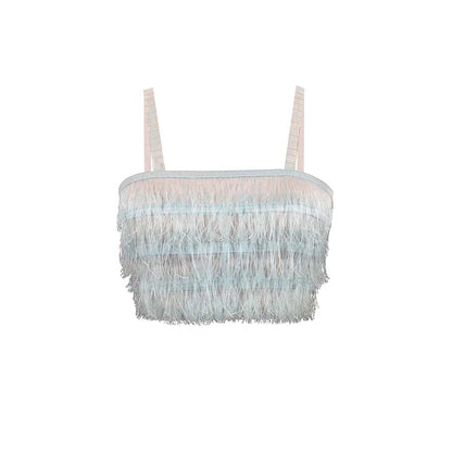 AKHL Turquoise Fringed Crop Top
