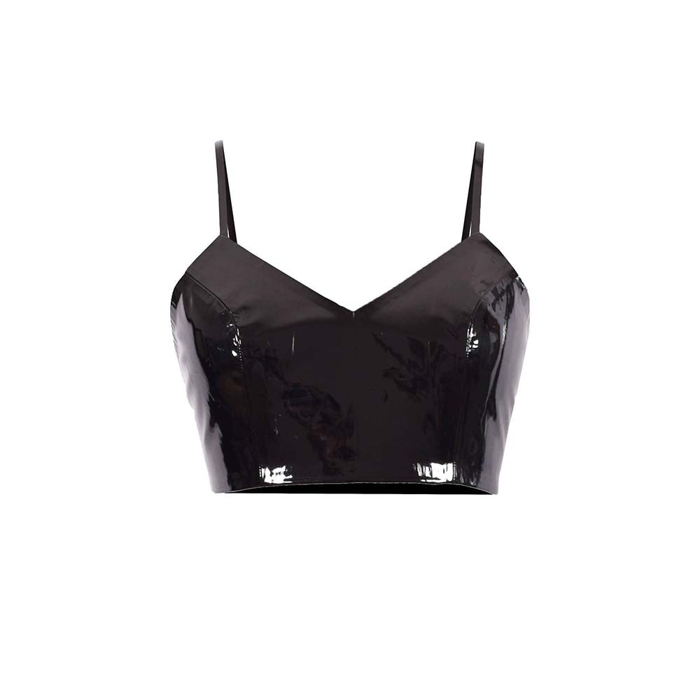 AKHL Black Angular Leather Crop Top