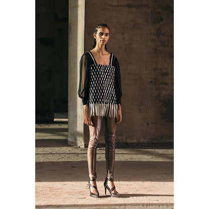 AKHL Black Interlaced Lurex Top