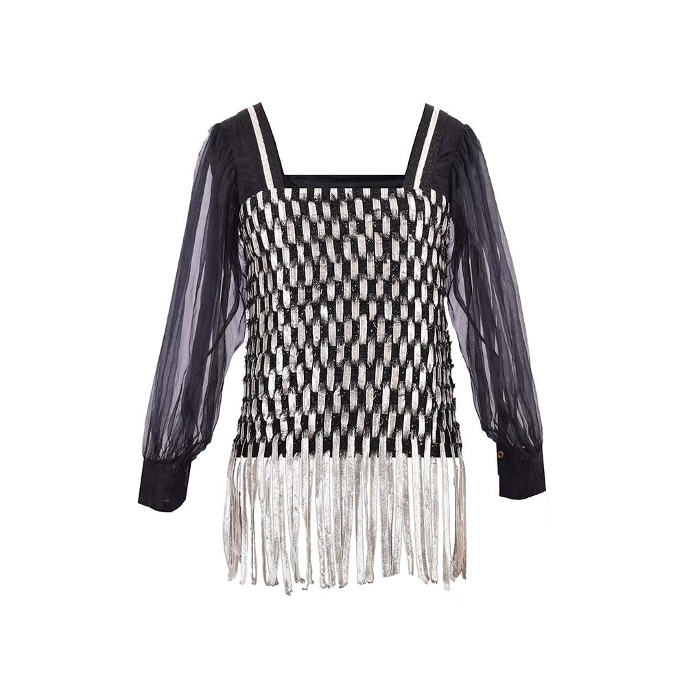 AKHL Black Interlaced Lurex Top