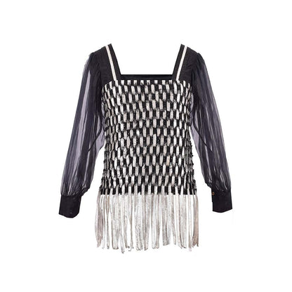 AKHL Black Interlaced Lurex Top
