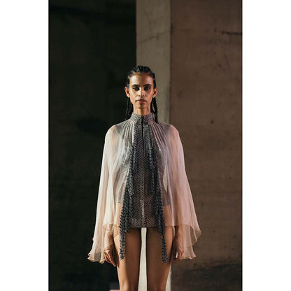 AKHL Pink Hand Embroidered Silk Organza Cape