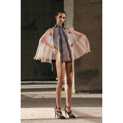 AKHL Pink Hand Embroidered Silk Organza Cape