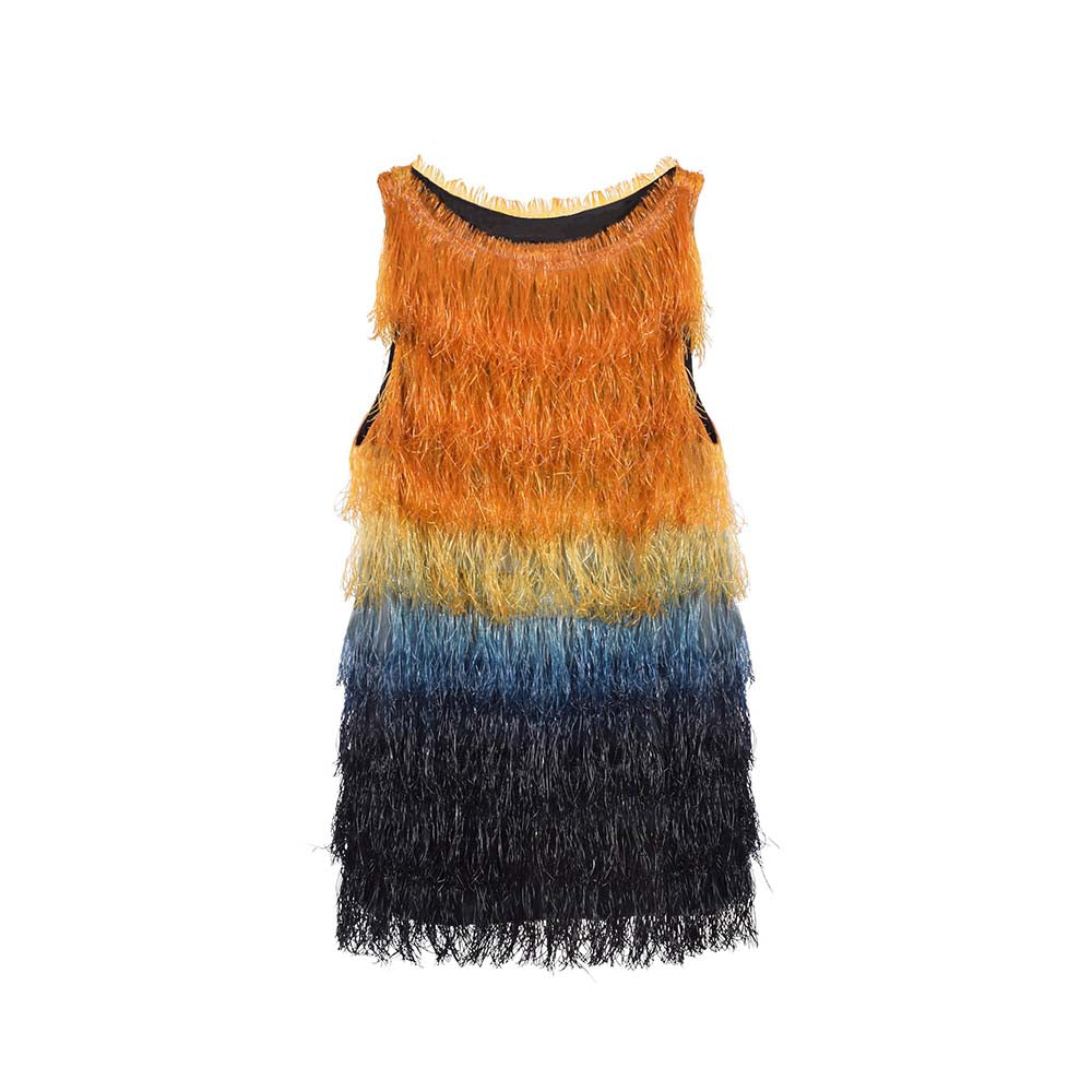AKHL Multi-Colour Gradient Glass Fringe Top