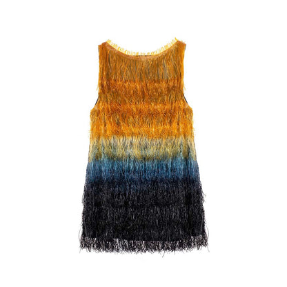 AKHL Multi-Colour Gradient Glass Fringe Top