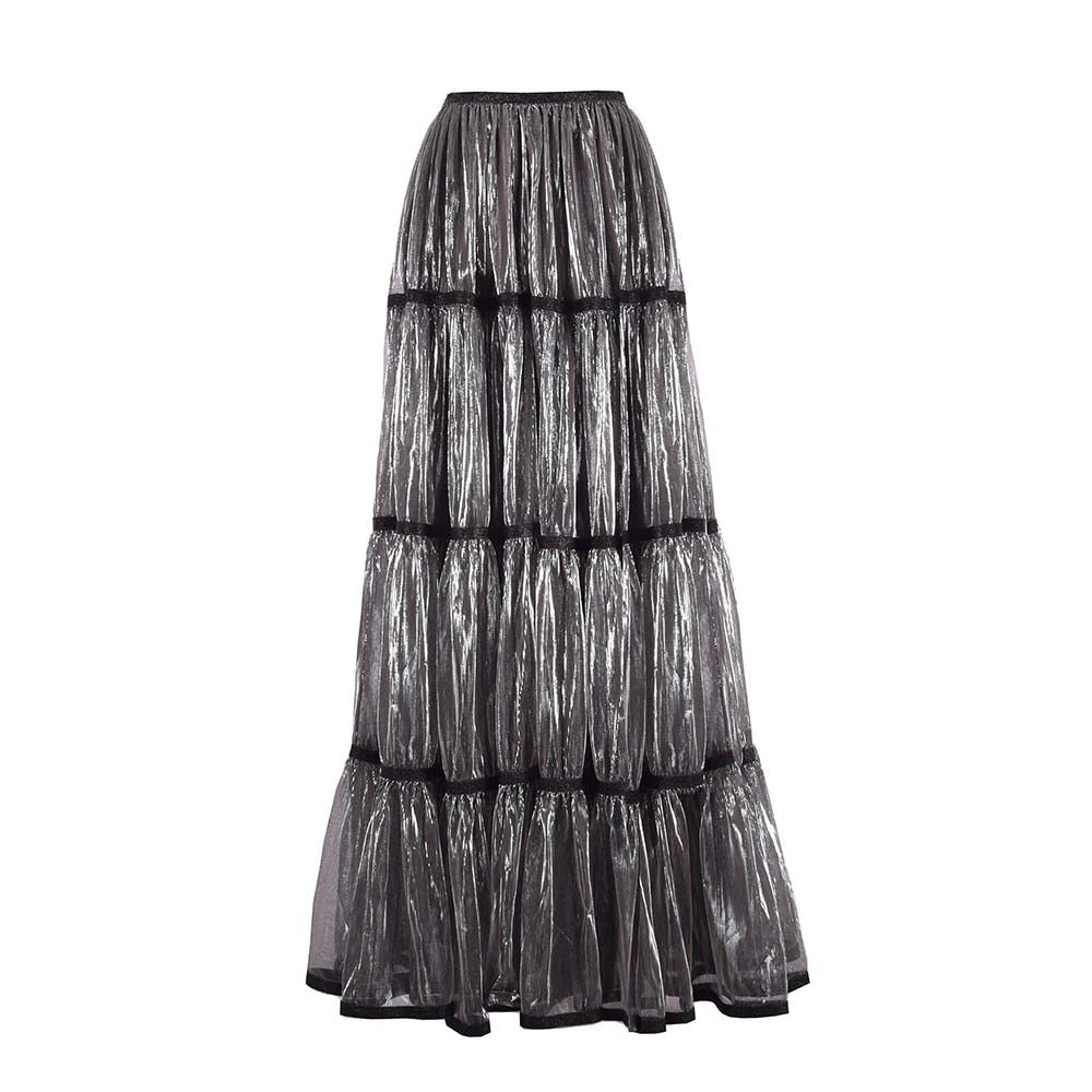 AKHL Charcoal Tiered Lurex Gathered Skirt