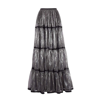 AKHL Charcoal Tiered Lurex Gathered Skirt