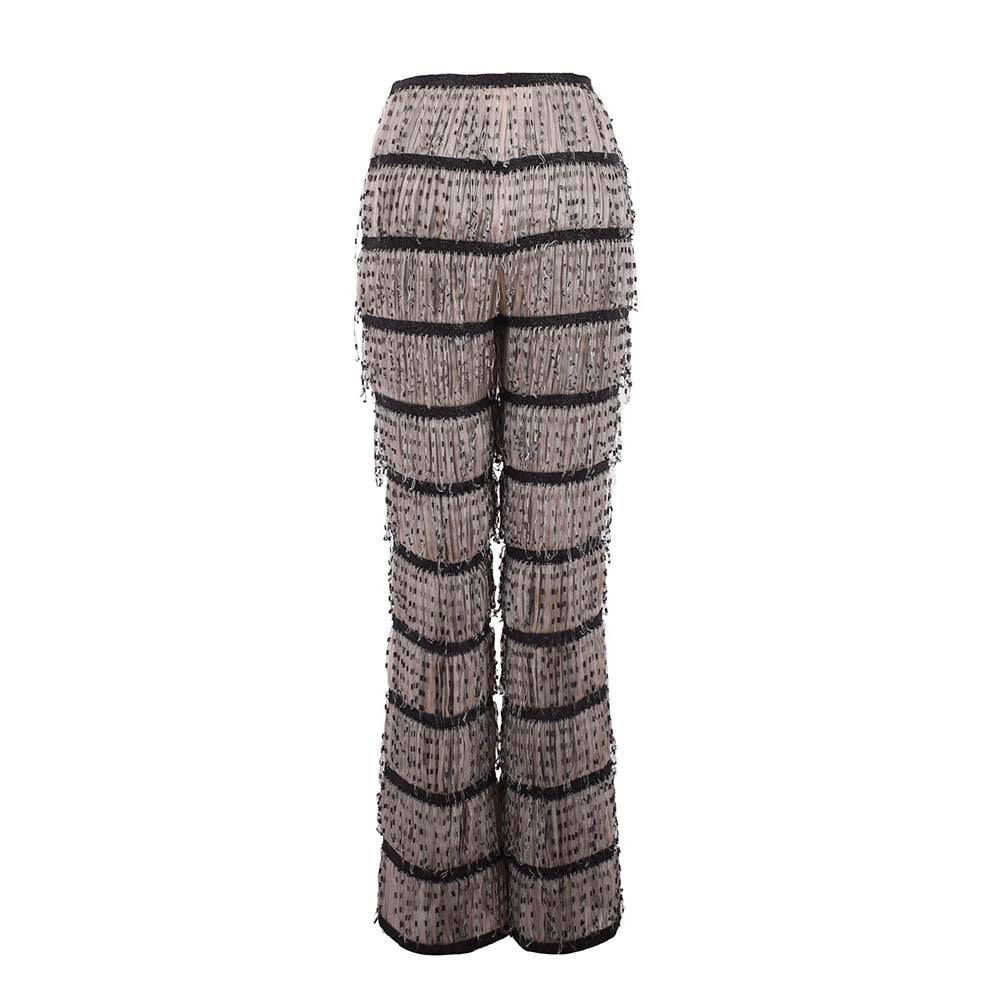 AKHL Grey Gathered Organza Fringed Pant