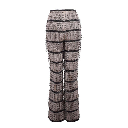 AKHL Grey Gathered Organza Fringed Pant