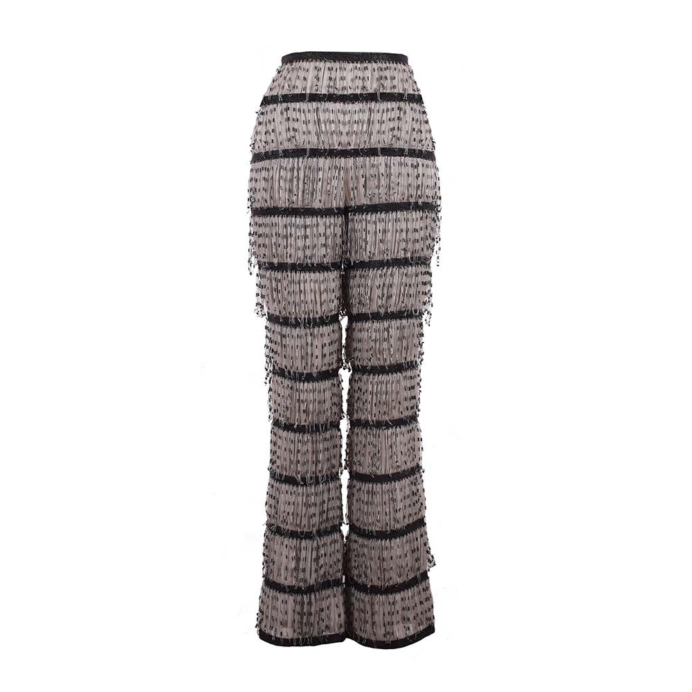 AKHL Grey Gathered Organza Fringed Pant