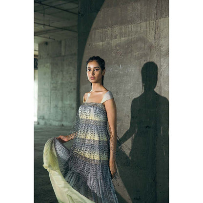 AKHL Yellow Gradient Chiffon Maxi Dress