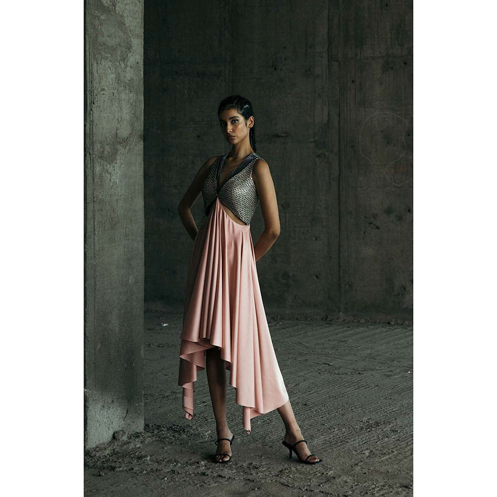 AKHL Pink Satin Angular Fall Dress