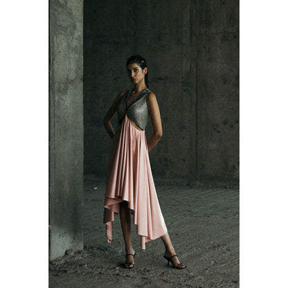 AKHL Pink Satin Angular Fall Dress