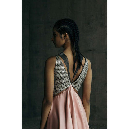 AKHL Pink Satin Angular Fall Dress