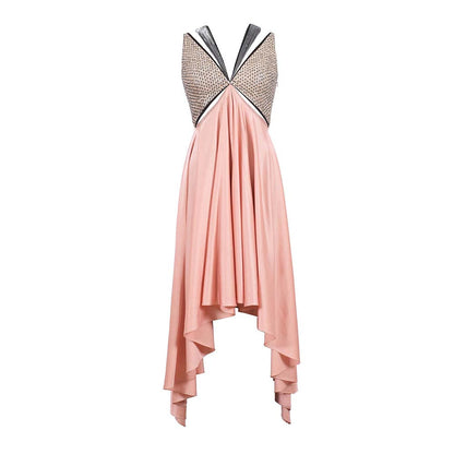 AKHL Pink Satin Angular Fall Dress