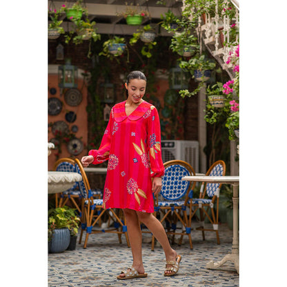 AKSH INDIA Pink Enchanted Garden Printed Dress