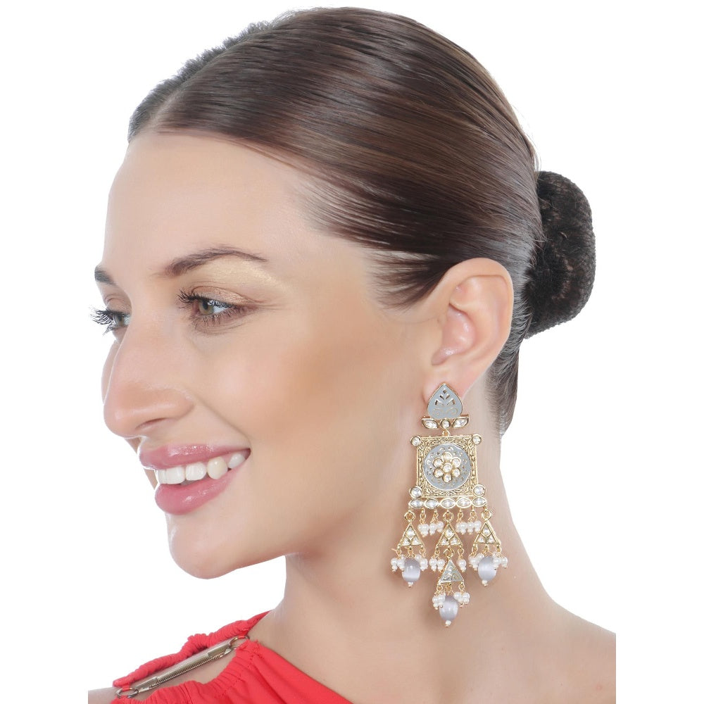 Akulya Jewels Grey Kundan and Meena Danglers
