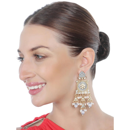 Akulya Jewels Grey Kundan and Meena Danglers
