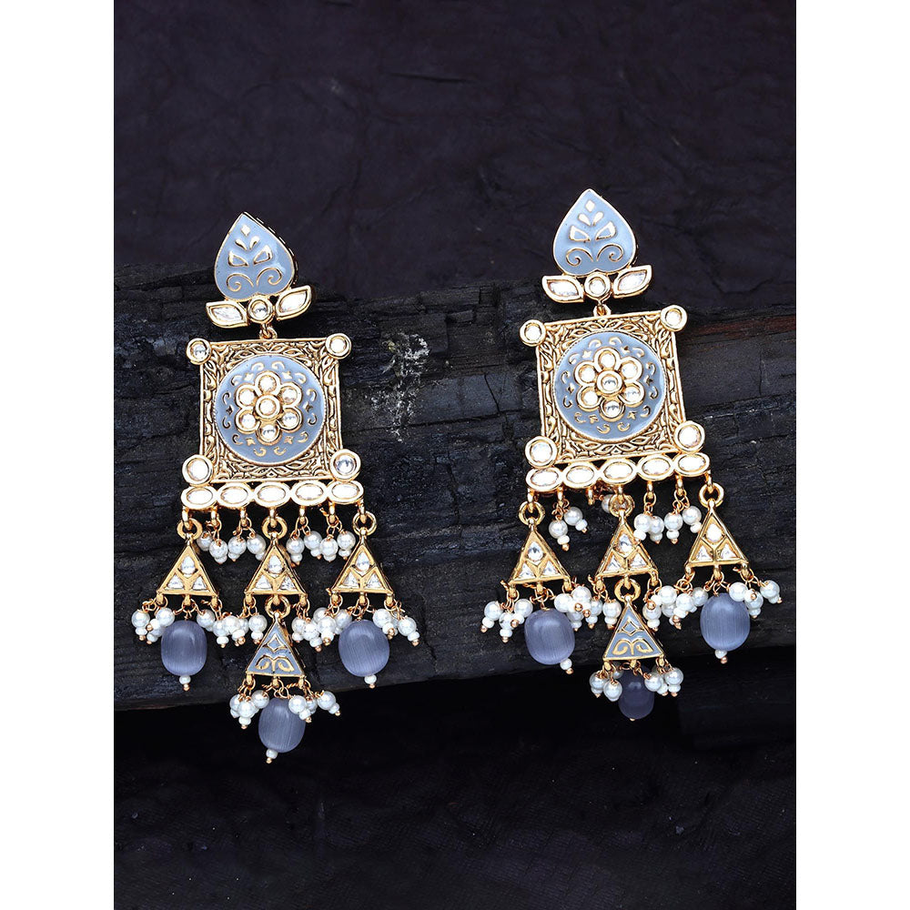 Akulya Jewels Grey Kundan and Meena Danglers
