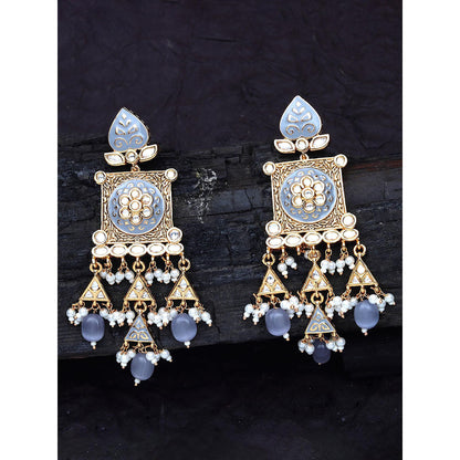Akulya Jewels Grey Kundan and Meena Danglers