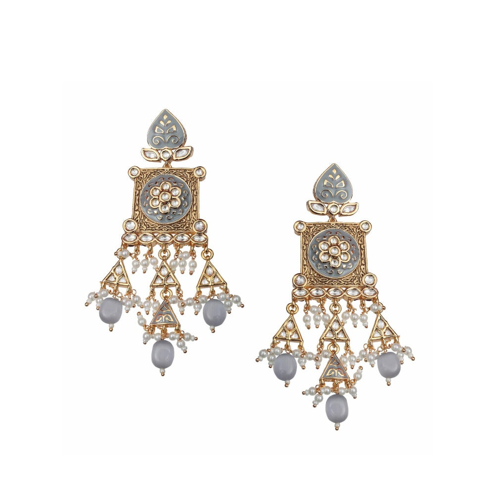 Akulya Jewels Grey Kundan and Meena Danglers