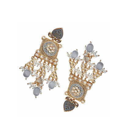 Akulya Jewels Grey Kundan and Meena Danglers