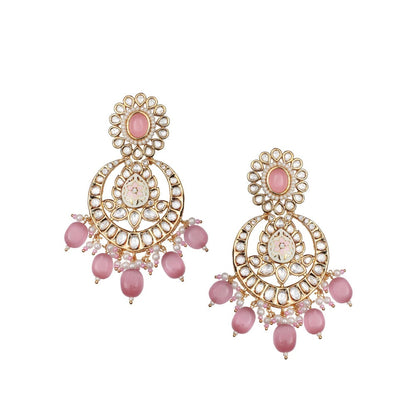 Akulya Jewels Pink Kundan and Minakari Chandbalis
