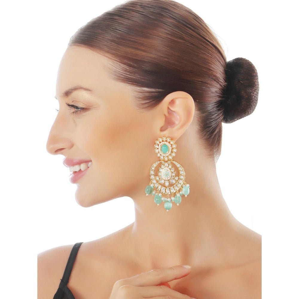 Akulya Jewels Mint Green Kundan and Minakari Chandbalis
