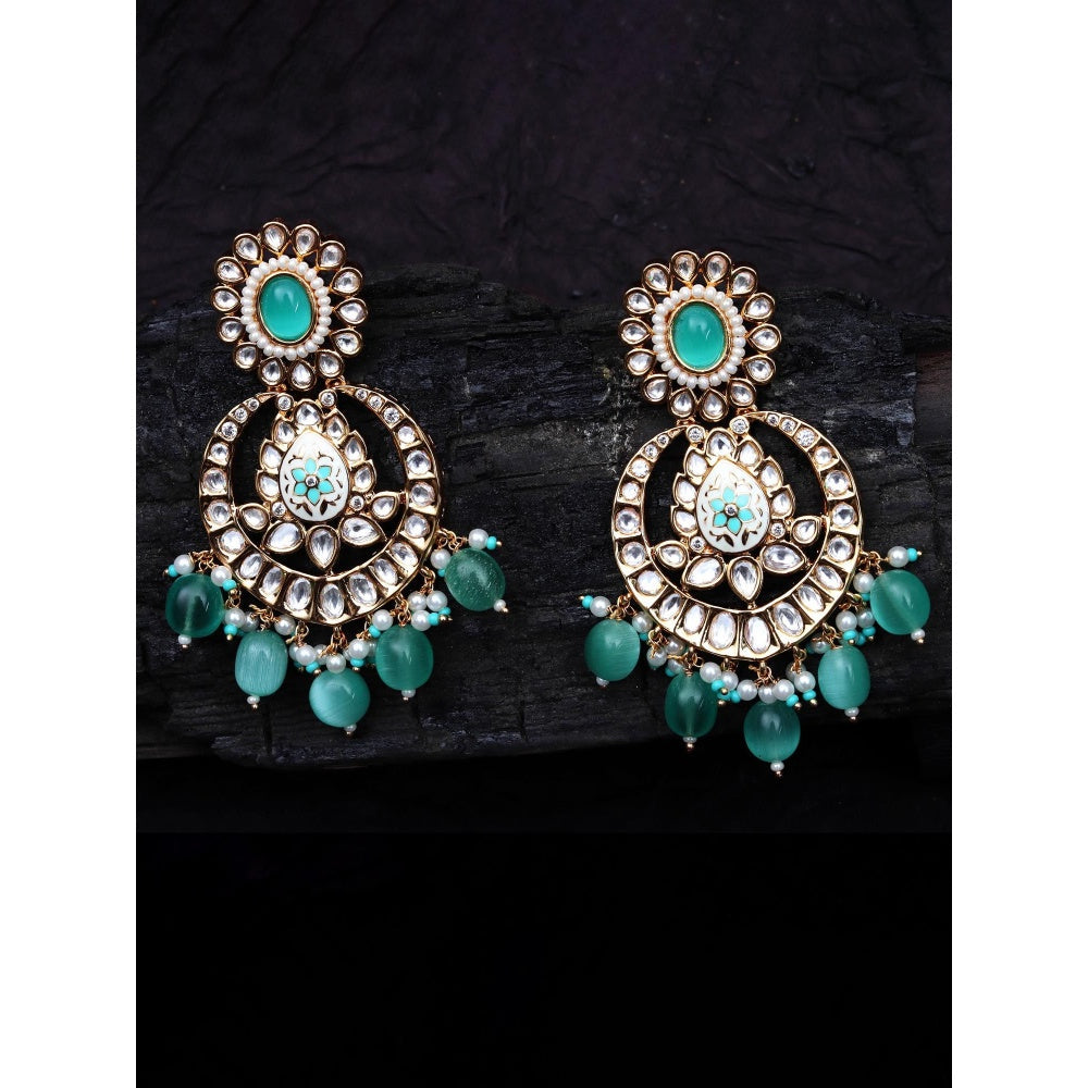 Akulya Jewels Mint Green Kundan and Minakari Chandbalis