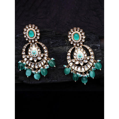 Akulya Jewels Mint Green Kundan and Minakari Chandbalis