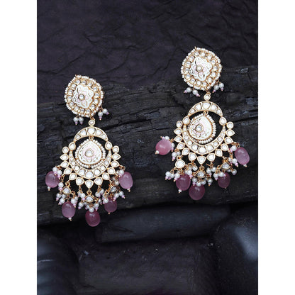 Akulya Jewels Pink and White Kundan Meenkari Danglers with Beads
