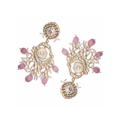 Akulya Jewels Pink and White Kundan Meenkari Danglers with Beads