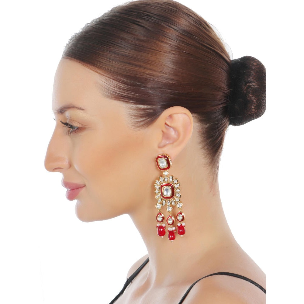 Akulya Jewels Red Minakari Kundan Danglers