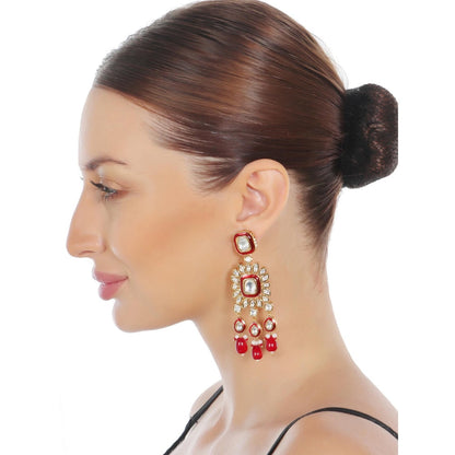 Akulya Jewels Red Minakari Kundan Danglers